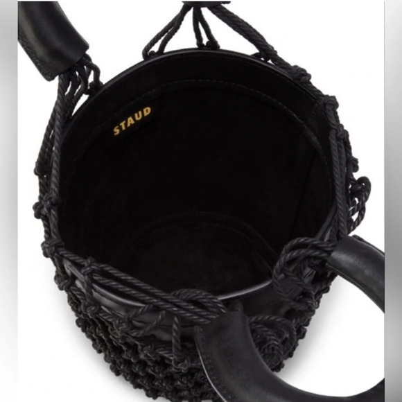 STAUD Black Moreau Leather Woven Bucket Mini Bag | Designer Minimalist Chic - Picture 7 of 7